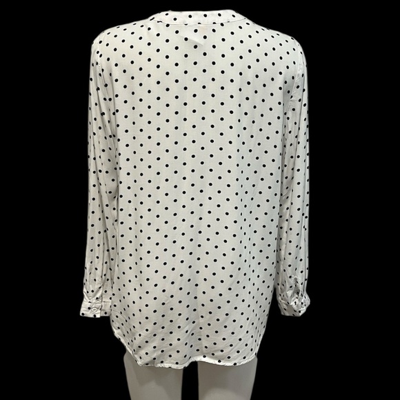 Per Se women’s v neck white black polka dot button down long sleeve blouse L - Picture 2 of 6